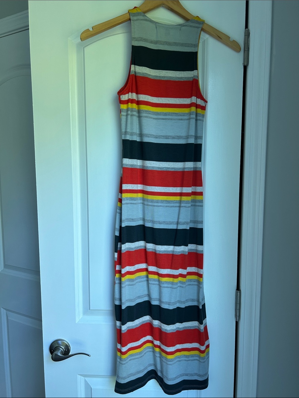 ONE CLOTHING Striped Sleeveless Maxi Dress in Red, Charcoal, Gray & Yellow - Picture 5 of 7